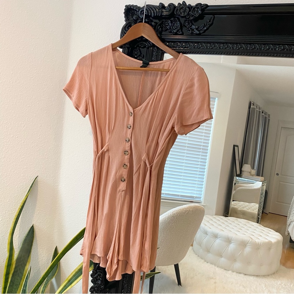 Wild Fable | Women’s Pink Coral Button Up V Neck Short Sleeve Romper